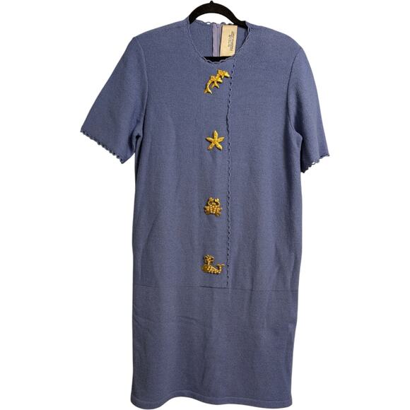 Steve Fabrikant Blue Short Sleeve Decorative Buttons Shift Dress Size L - Picture 1 of 10